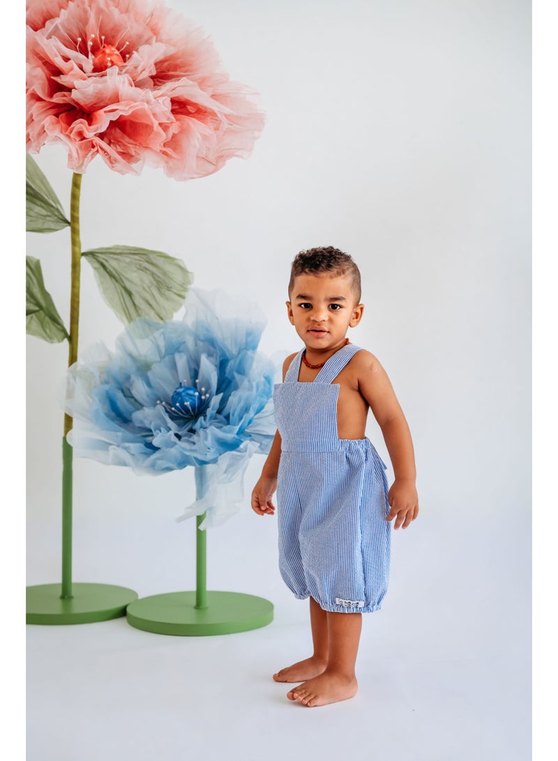 Petite Lamb Blue Seersucker Romper - Image 2